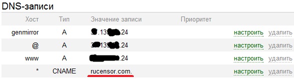 Настройка DNS для генератора зеркал