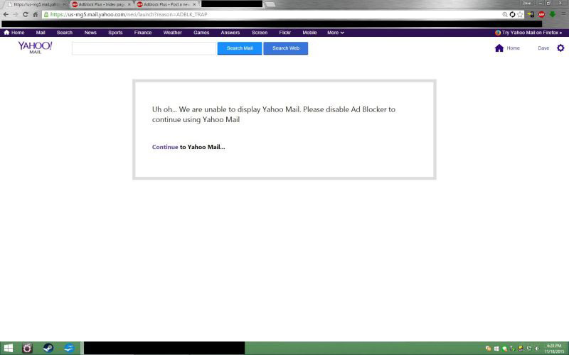 Yahoo! блокирует доступ к почте для пользователей, которые блокируют рекламу